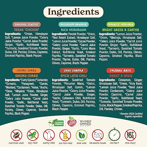 Miniatura 3 de Mla Girl Paquete variado de caldo a base de plantas, 6 sabores veganos de superalimentos de una sola porción para caldos, sopa instantánea y ramen,