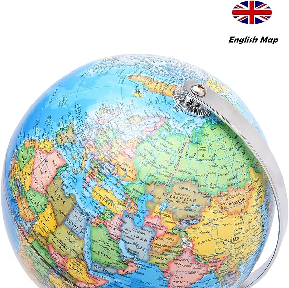 14 سم World Globe Political Map Mini globe - Educational / Geographic / Modern Desktop Decoration 14cm Diameter - Stainless Steel Arc and Base - School، Home، and Office