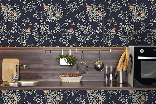 Miniatura 4 de EeeComing Papel tapiz autoadhesivo para despegar y pegar, vintage, extraíble, papel de contacto con pájaros, 16.1 x 393.7 pulgadas, autoadhesivo