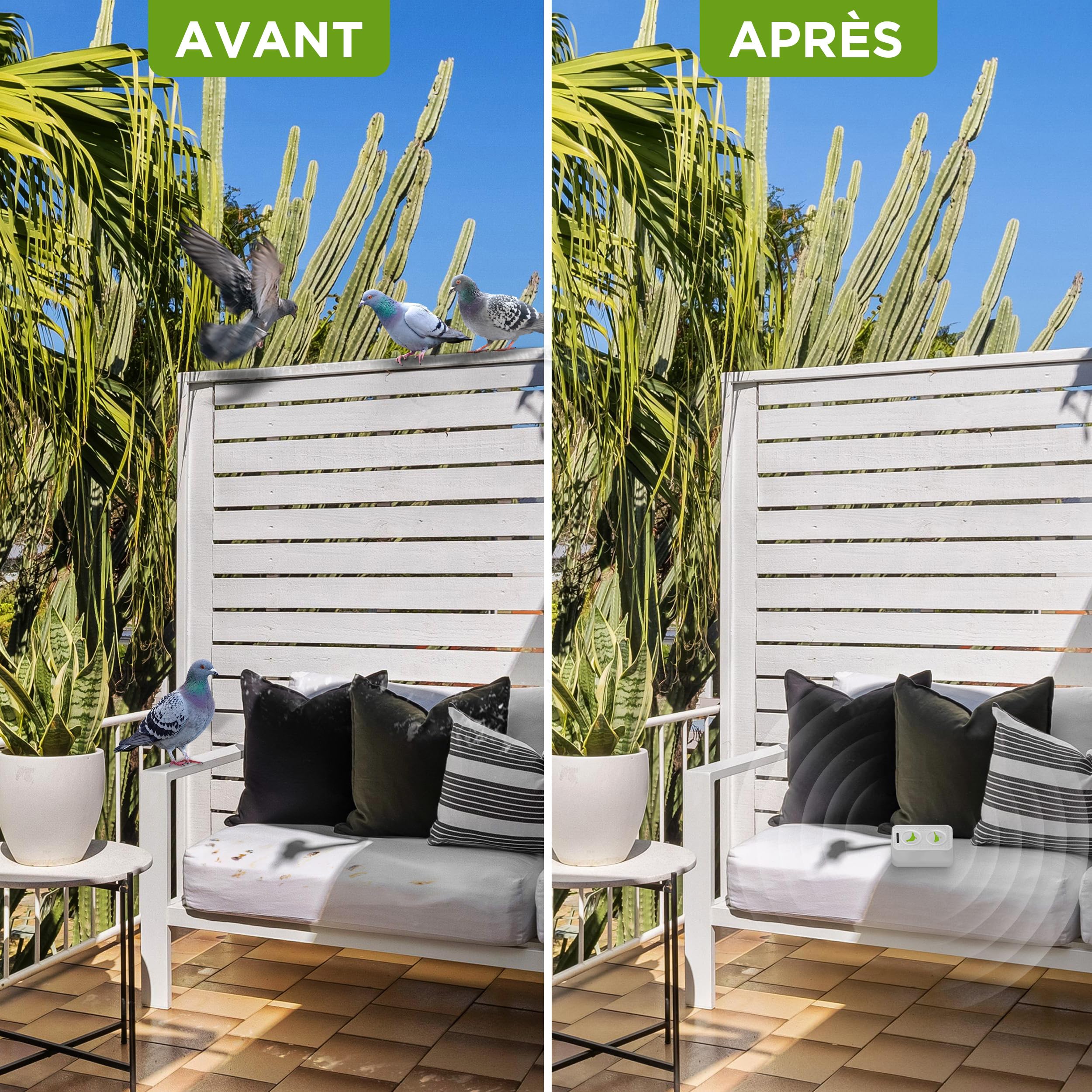 ISOTRONIC Répulsif ultrasons Oiseaux et Pigeons – À Piles pour Balcon, Toit et Jardin – Éloigne moineaux, goélands et Corbeaux – Portée 50 m² – Lot de 2 unités pour Une Protection Efficace et Mobile