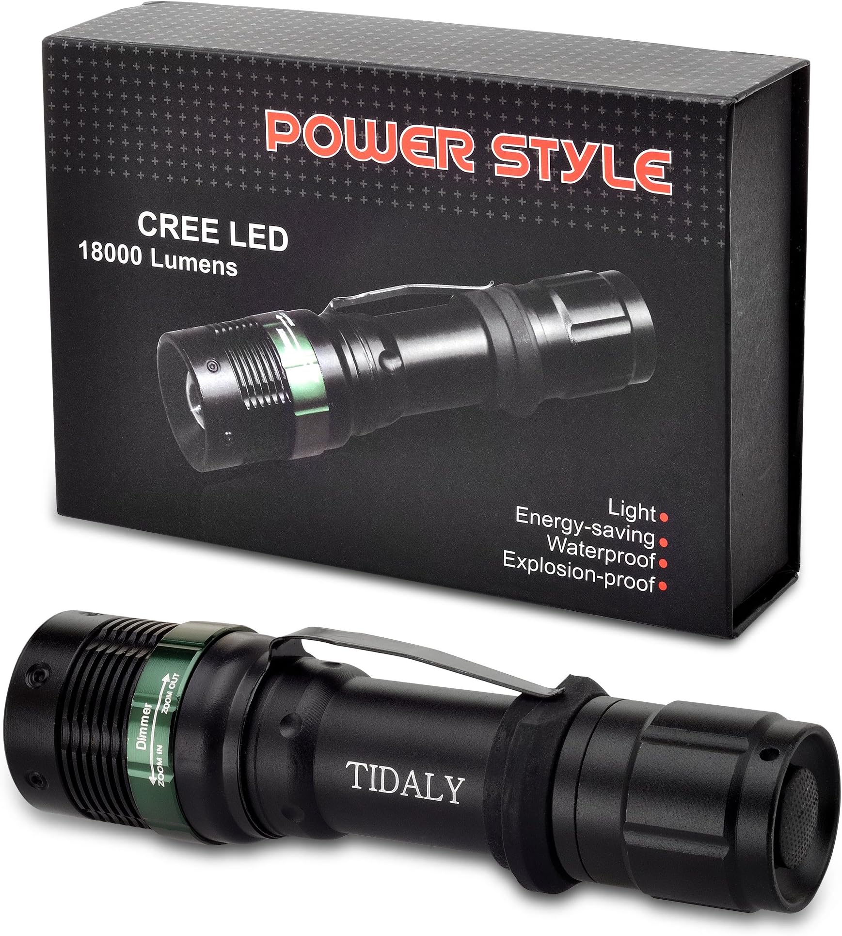 TIDALY Original Ultra High Brightness Luminous Output LED Mini Tactical Flashlight With Rechargeable Lithium Ion Battery and Charger