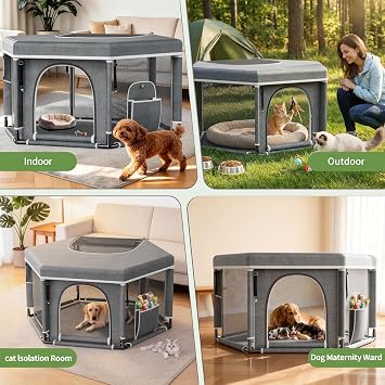Whelping Box for Extra Tall Dog Puppies Hexagonal Whelping Playpen 120x62CM | for Large Small Breed Dogs Whelping Supplies Essential for Puppies