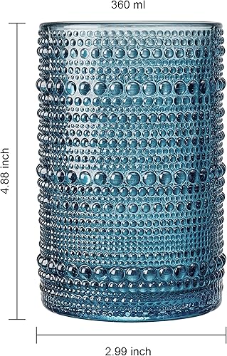 Miniatura 4 de Khen Juego de 6 vasos con cuentas para beber, diseño vintage de hobnail de 12 onzas, diseño de burbujas apagadas para whisky, anticuado, diseño en