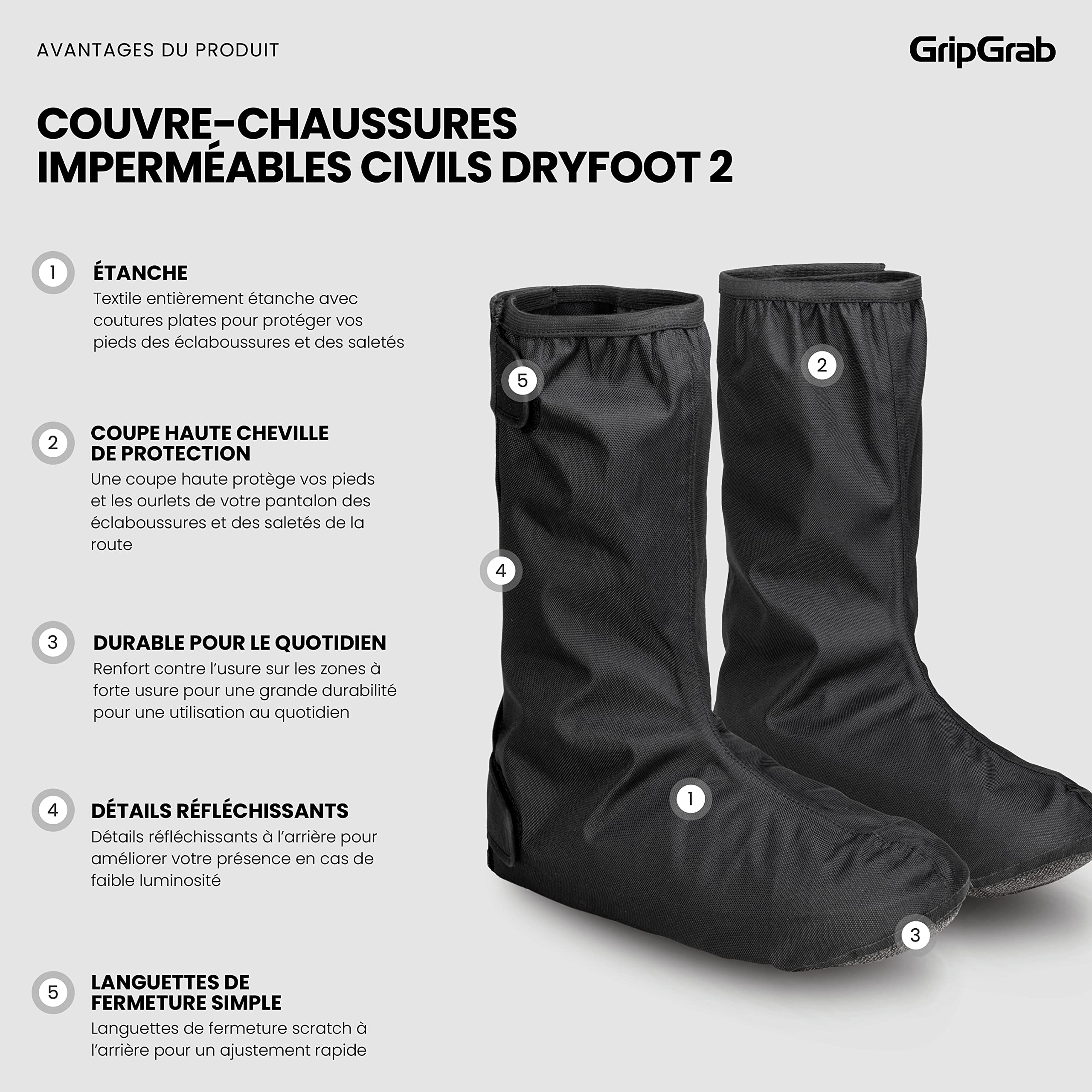 GripGrab Couvre-Chaussures Ville Imperméables Dryfoot 2 Protection Élevée Contre la Pluie pour Les Chaussures de Tous Les Jours