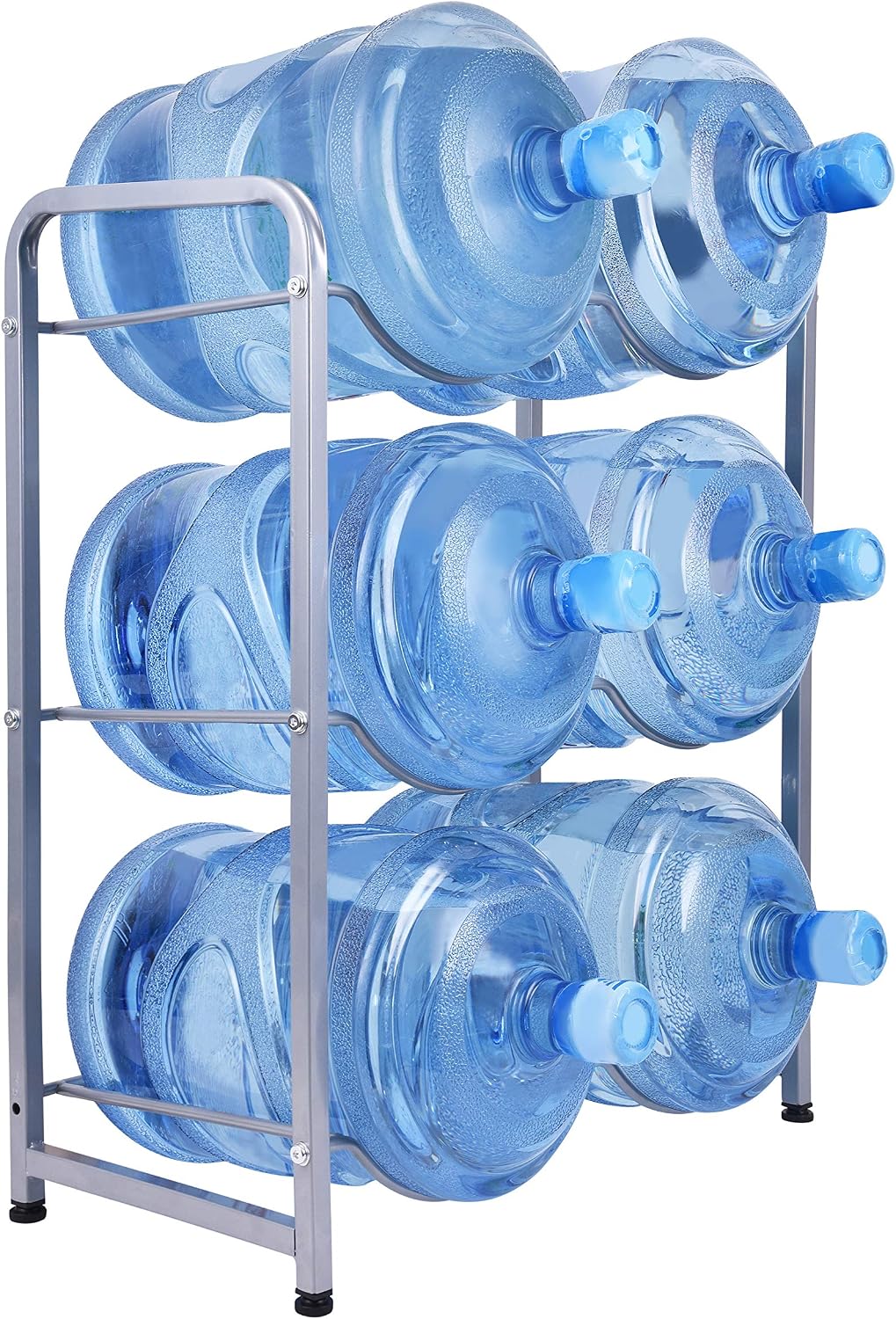 Ationgle 5 Gallon Water Cooler Jug Rack for 6 Bottles, 3-Tier Detachable Water Bottle Holder Heavy Duty Q235 Carbon Steel Water Jug Organizer with Floor Protection for Kitchen Office Home