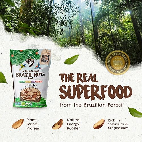 Vista 2 de Snack The True Organic Brasil Nuts 15 oz – Crudos y sin sal – Kosher – Saludables ricos en proteína vegetal – Cosechados en la selva amazónica
