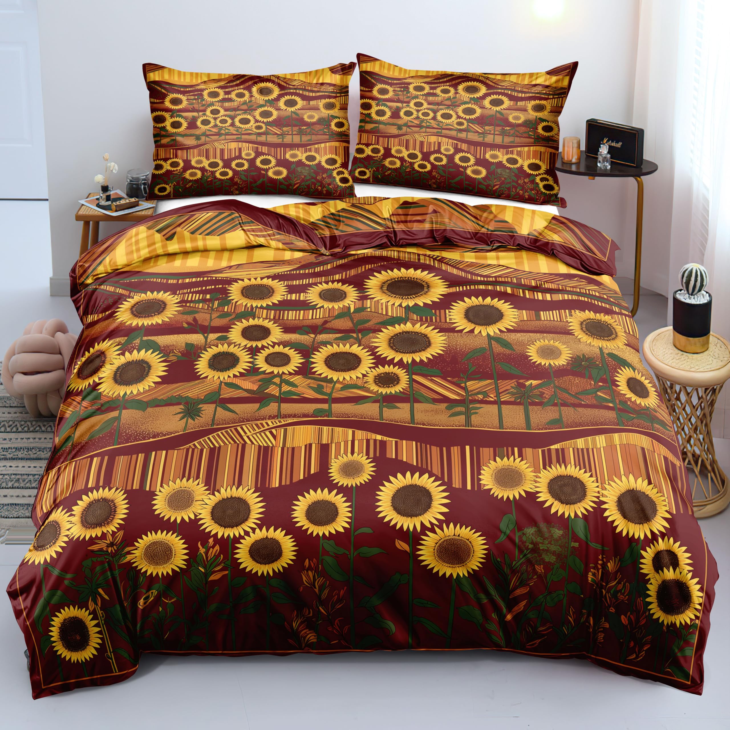 Housse de couette 140x200 tournesol anti-grisaille pour chambre lumineuse et cosy