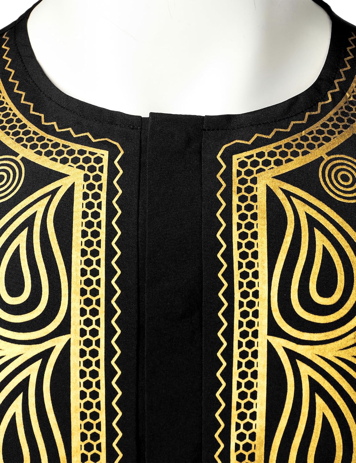 LucMatton Men's African Short Sleeve Hidden Button Shirt Metallic Foil Stamping Dashiki T Shirt​ - Image 4