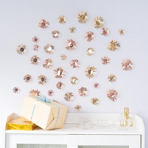 Miniatura 6 de 40 calcomanías de flores de oro rosa 3D extraíbles metálicas de crisantemo margaritas de pared para sala de estar dormitorio boda cumpleaños dulce