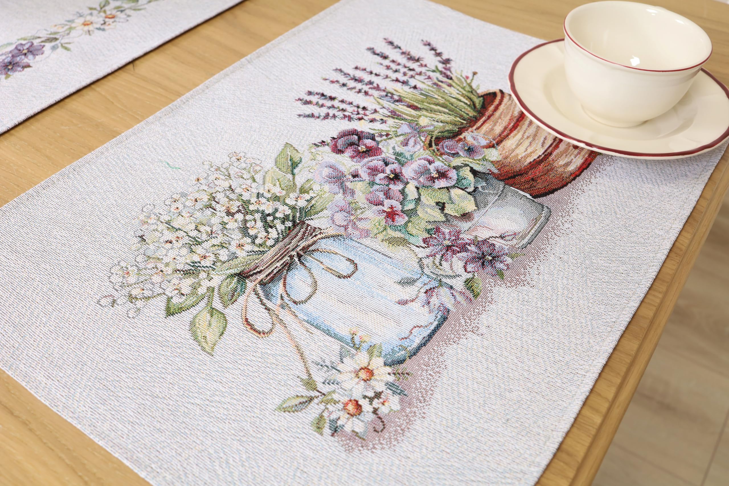 Juego de 8 manteles individuales lavables, 35 x 45 cm, manteles individuales de tela 100 % jacquard, posavasos reutilizables de alta calidad para bodas, cumpleaños, cocinas, cafés, armonía de lavanda