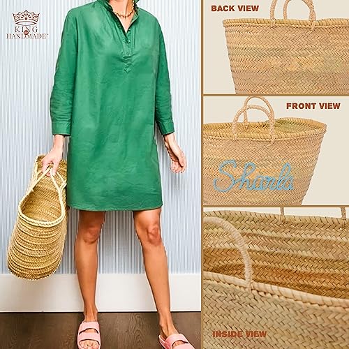 Vista 27 de Personalized Basket - Boho Handmade Woven Straw Bag - Wicker French Basket, Tote, Monogrammed Bags for Birthday, Wedding