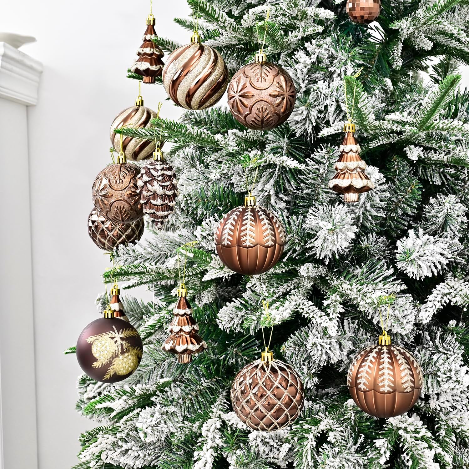 Christmas Ball Ornaments Set, 44ct 80mm Bronze Copper Gold Assorted Xmas Tree Ball Ornaments, Shatterproof Brown Christmas Tree Hanging Ornaments for Xmas Decoration - Image 5