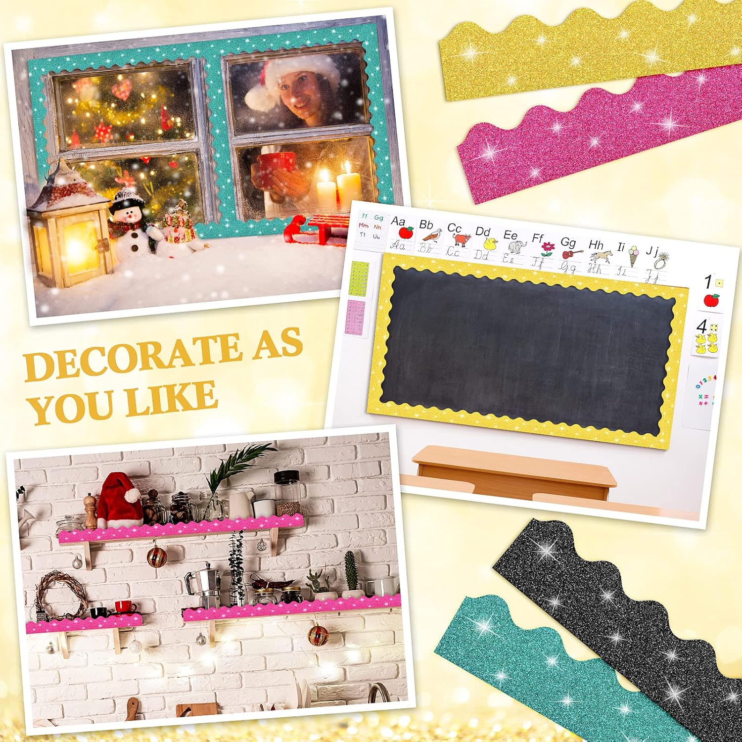 Buy Spakon 120 Pcs 130 Feet Glitter Bulletin Board Border Scalloped