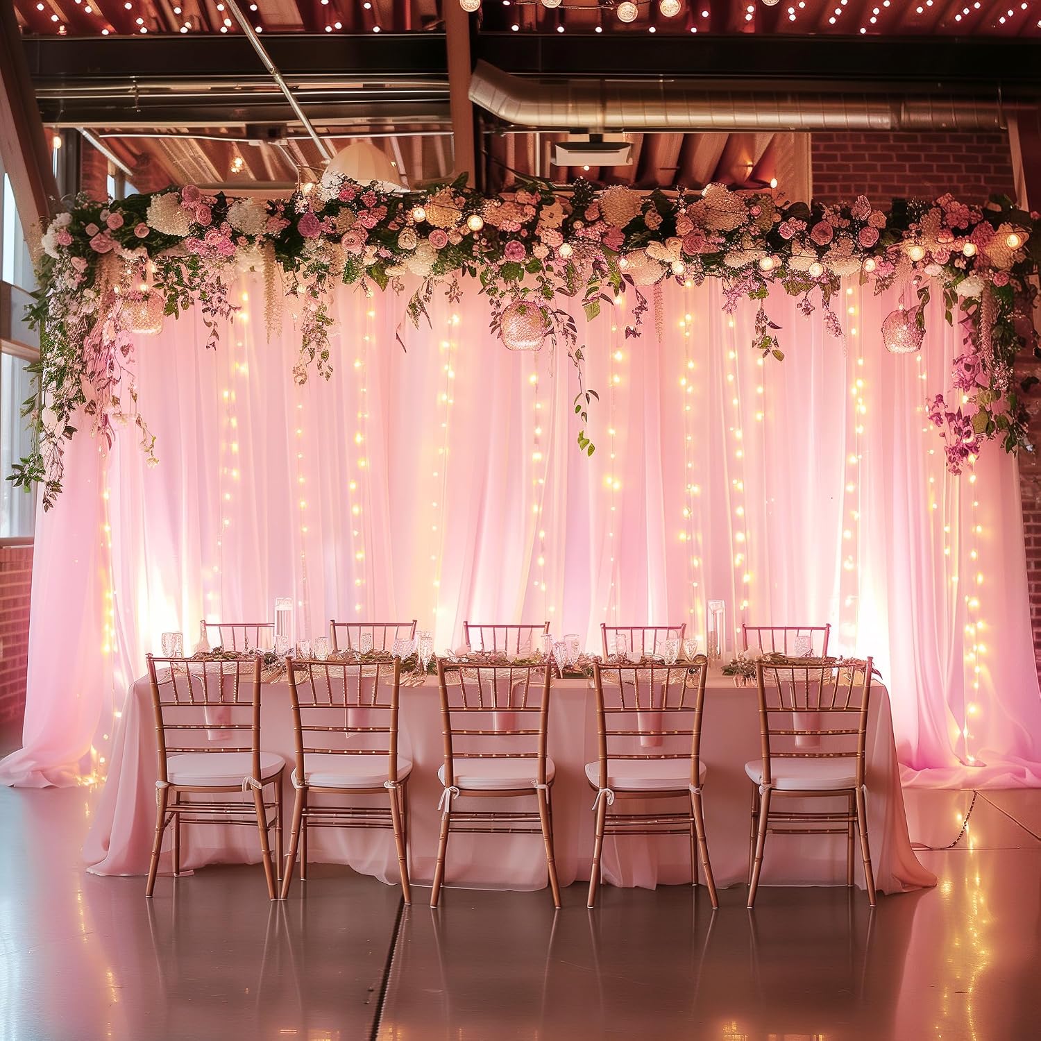Tulle Backdrop Curtain with Lights String 10FT X 8FT Pink Sheer Tulle Backdrop Curtains for Wedding Birthday Party Reception Photo Booth Background Decorations (2 Panels 5x8FT)