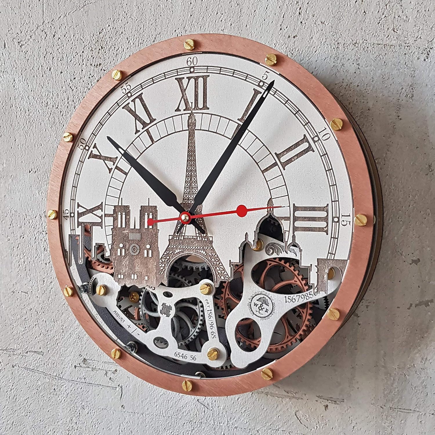 Automaton Paris City Skyline Moving Gears wall Clock, Handcrafted Steampunk Design, Mechanical Home Kitchen Living Room and Office Decor, Personalized Decorative Art, Custom Made Gift image 2