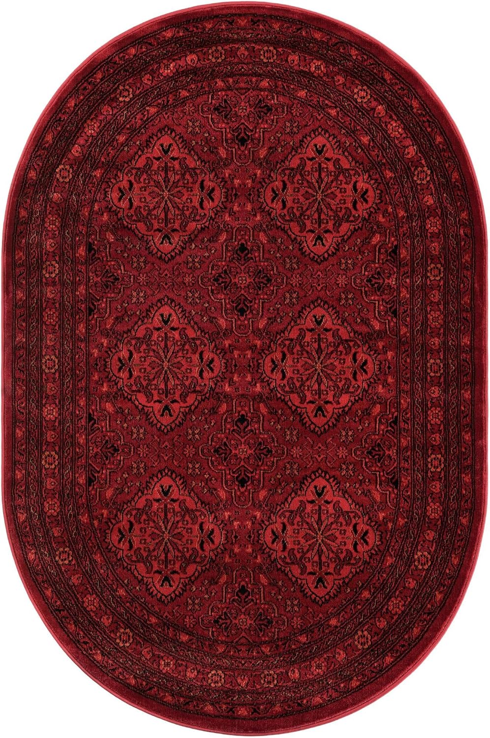 Rugs.com Bokhara Collection Rug – 4x6 Oval Red Medium-Pile Rug Perfect for Living Rooms, Large Dining Rooms, Open Floorplans