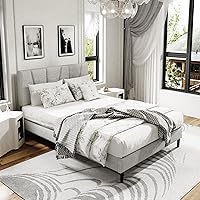 Vista 1 de Armazón de cama de plataforma tamaño completo con cabecera tapizada, soporte de listones de madera, sin ruido, no necesita somier, fácil montaje