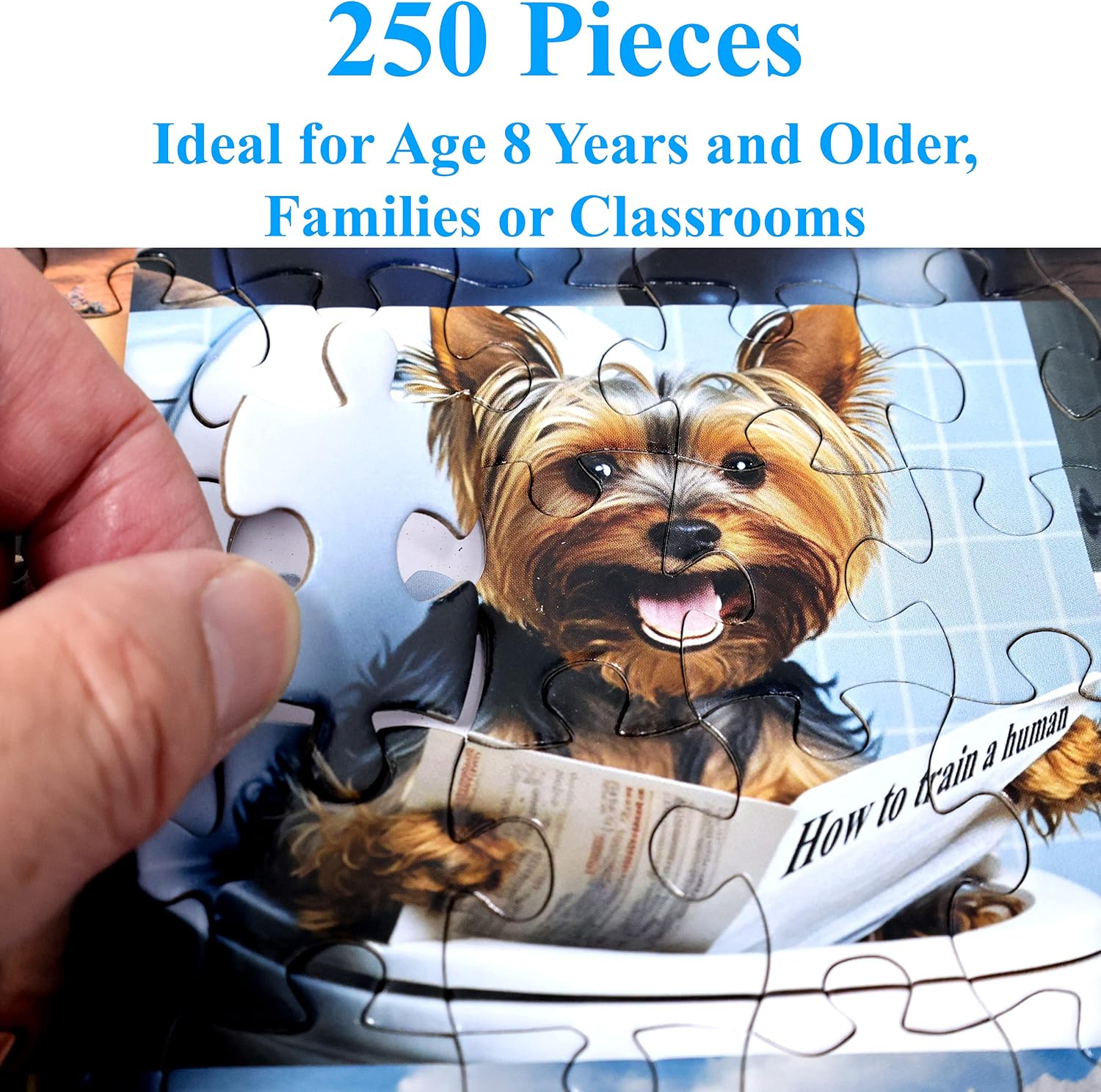 Think2Master Pooping Dogs 250 Pieces Jigsaw Puzzle Featuring heartwarming Puppies and Dogs. Perfect Bathroom Decoration, White Elephant Gag Gift. Fun Puzzle for Adults & Seniors Size: 14.2” X 19.3” image 4