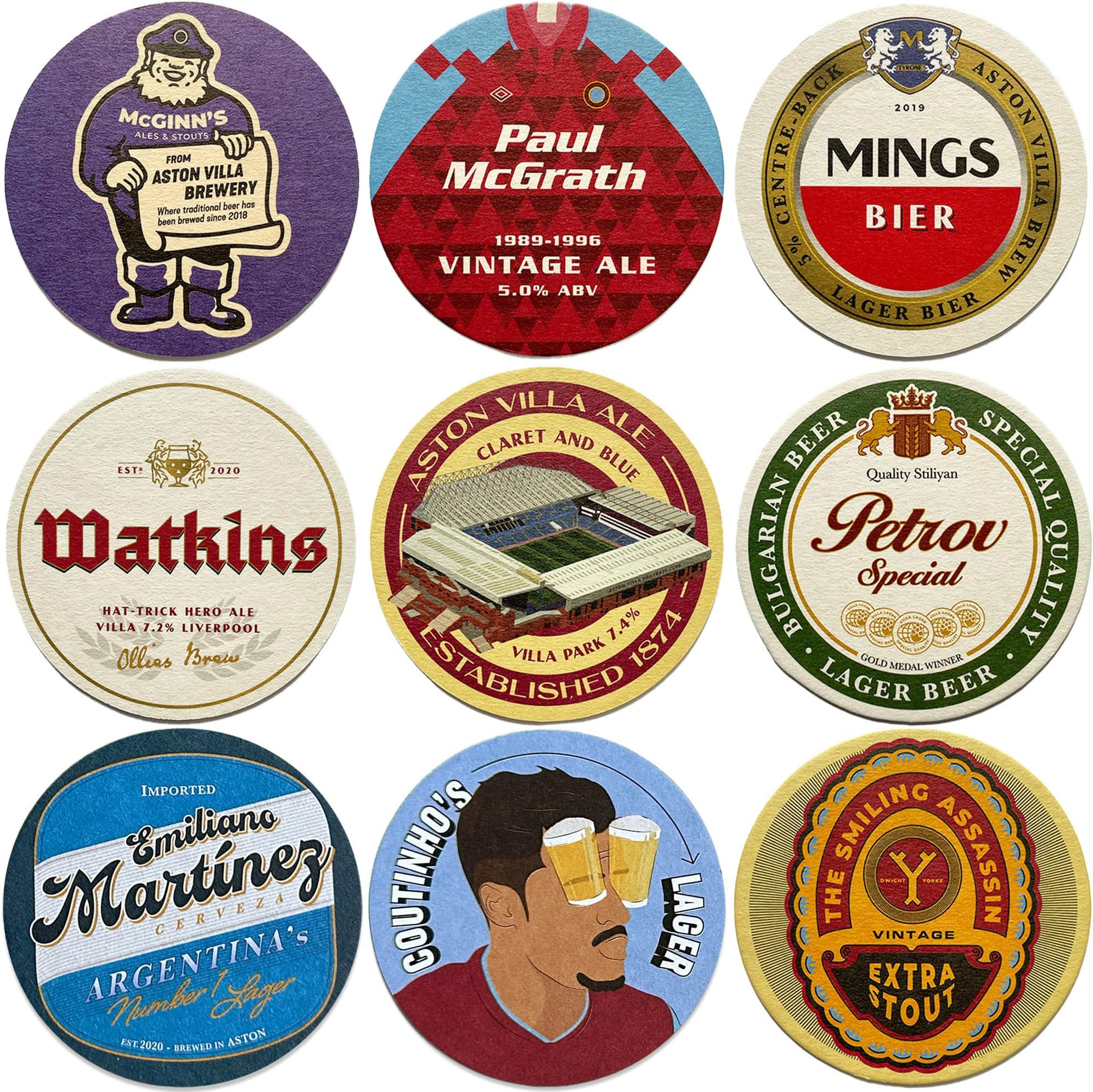 Aston Villa Beer Mats x9
