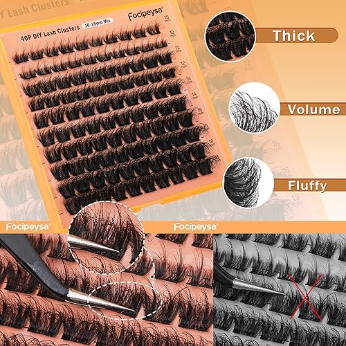 Miniatura 7 de Kit de extensiones de pestañas, 560 racimos de pestañas individuales, racimos de pestañas 40D, unión y sello, removedor de pegamento de pestañas y