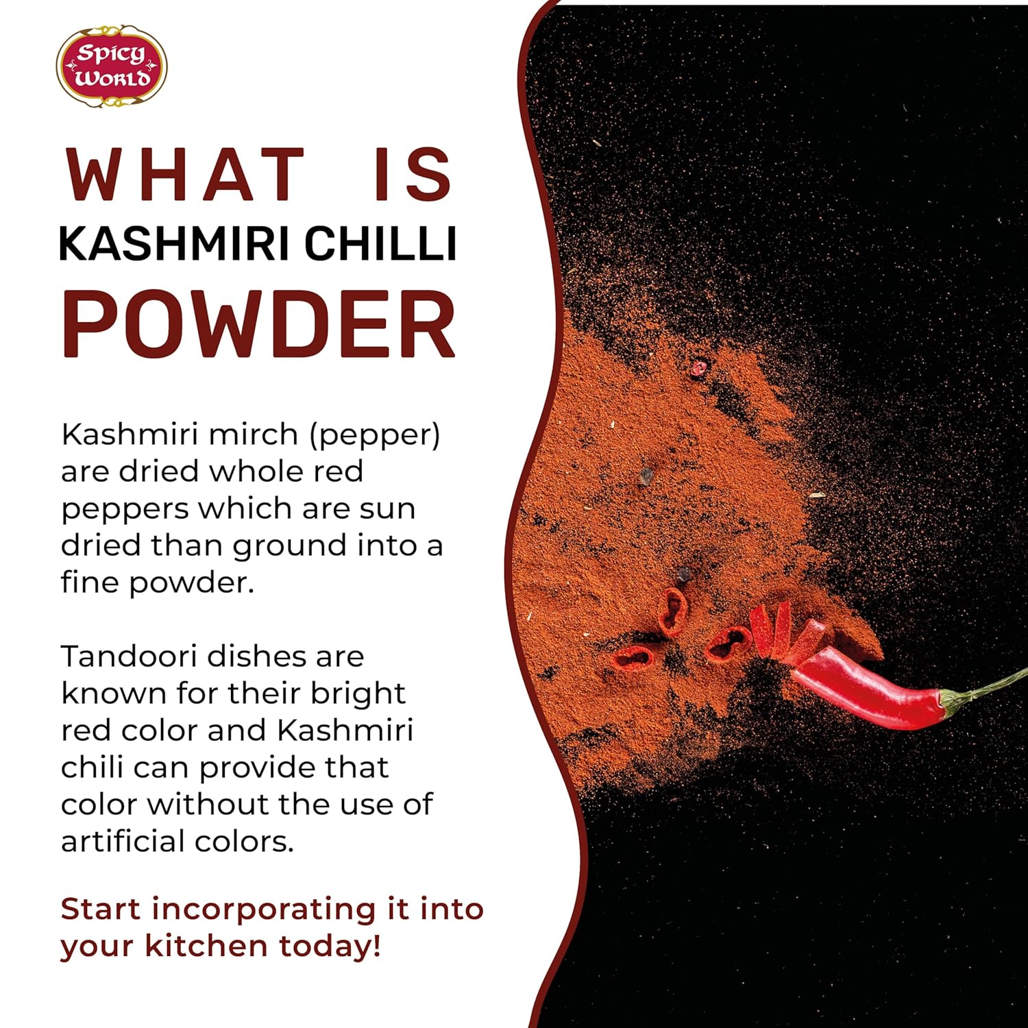 Kashmiri Chili Powder 5 LB Bulk Jar - All Natural, Low Heat Chilli Powder (Deggi Mirch), Salt-Free, 100% Natural Authentic Indian Spice by Spicy World