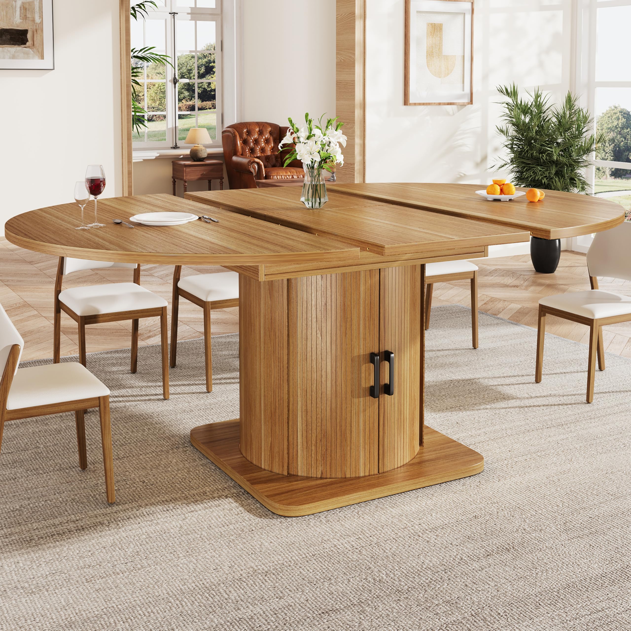 Tavolo da pranzo allungabile rotondo, ovale, 118-158 cm, fino a 6 persone, marrone scuro con