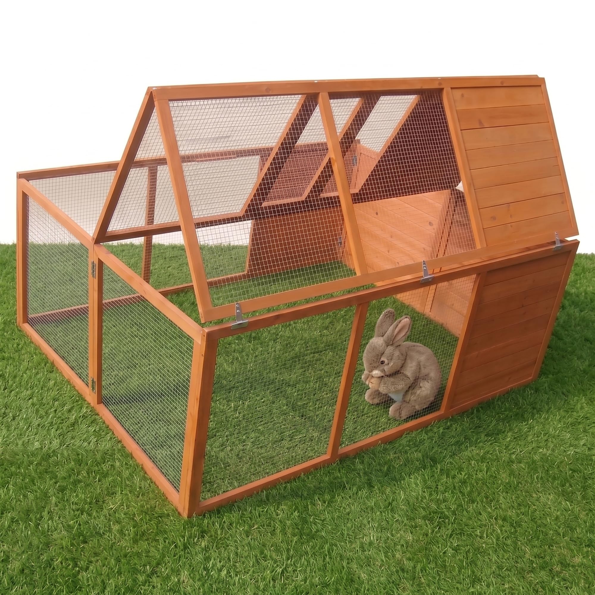 Mucola Freilaufgehege klappbar Kleintierstall draußen Outdoor Hasenstall 160x119x60cm Freigehege aus Holz mit Gitter Ausbruchsperre Freilauf