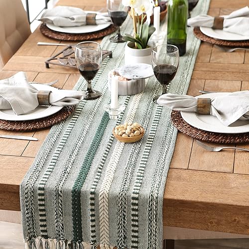 Vista 81 de DII Farmhouse - Camino de mesa trenzado a rayas, 15x72, azul marino