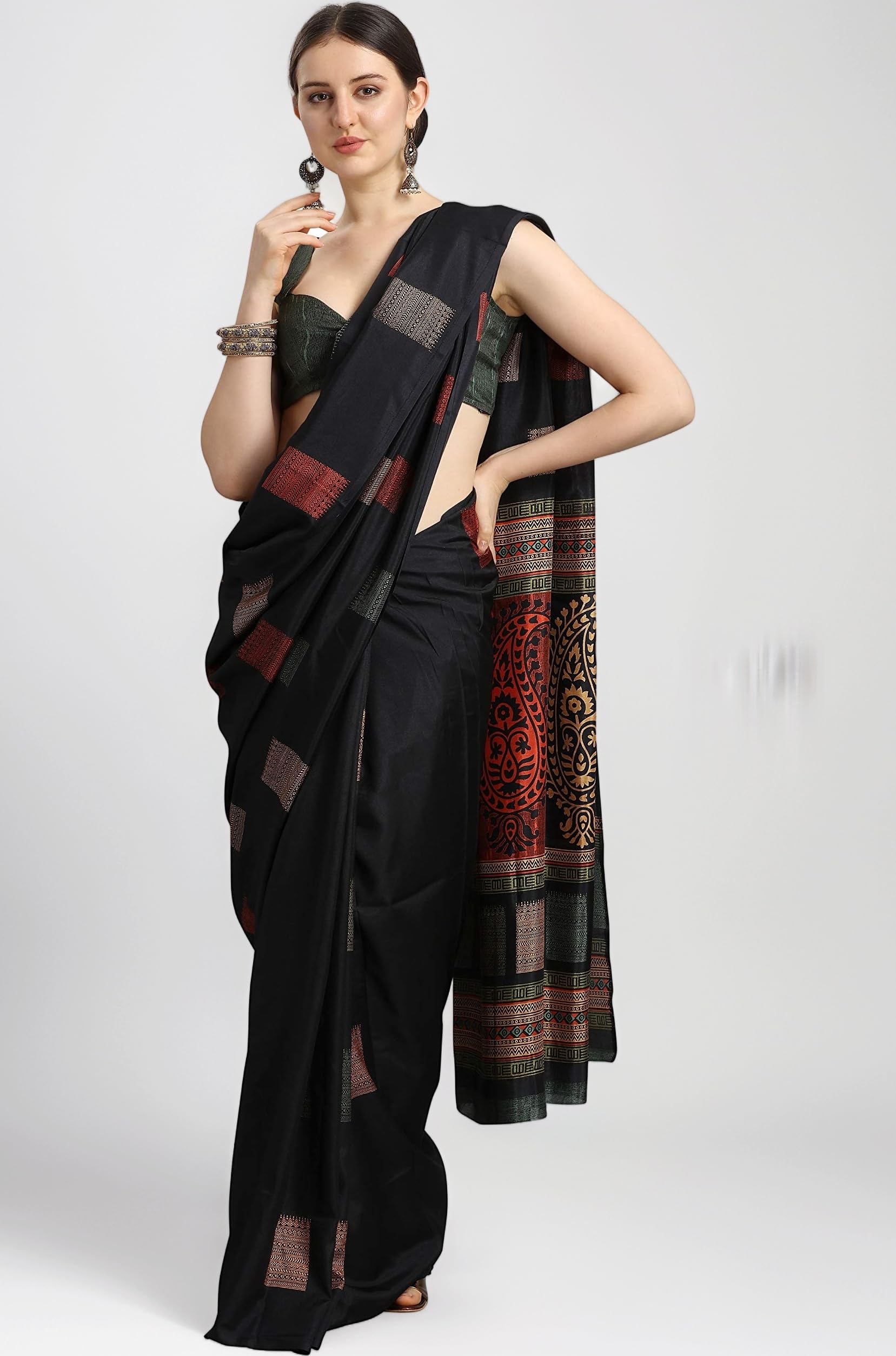EthnicJunction Women's Silk Blend Printed Saree With Blouse Piece