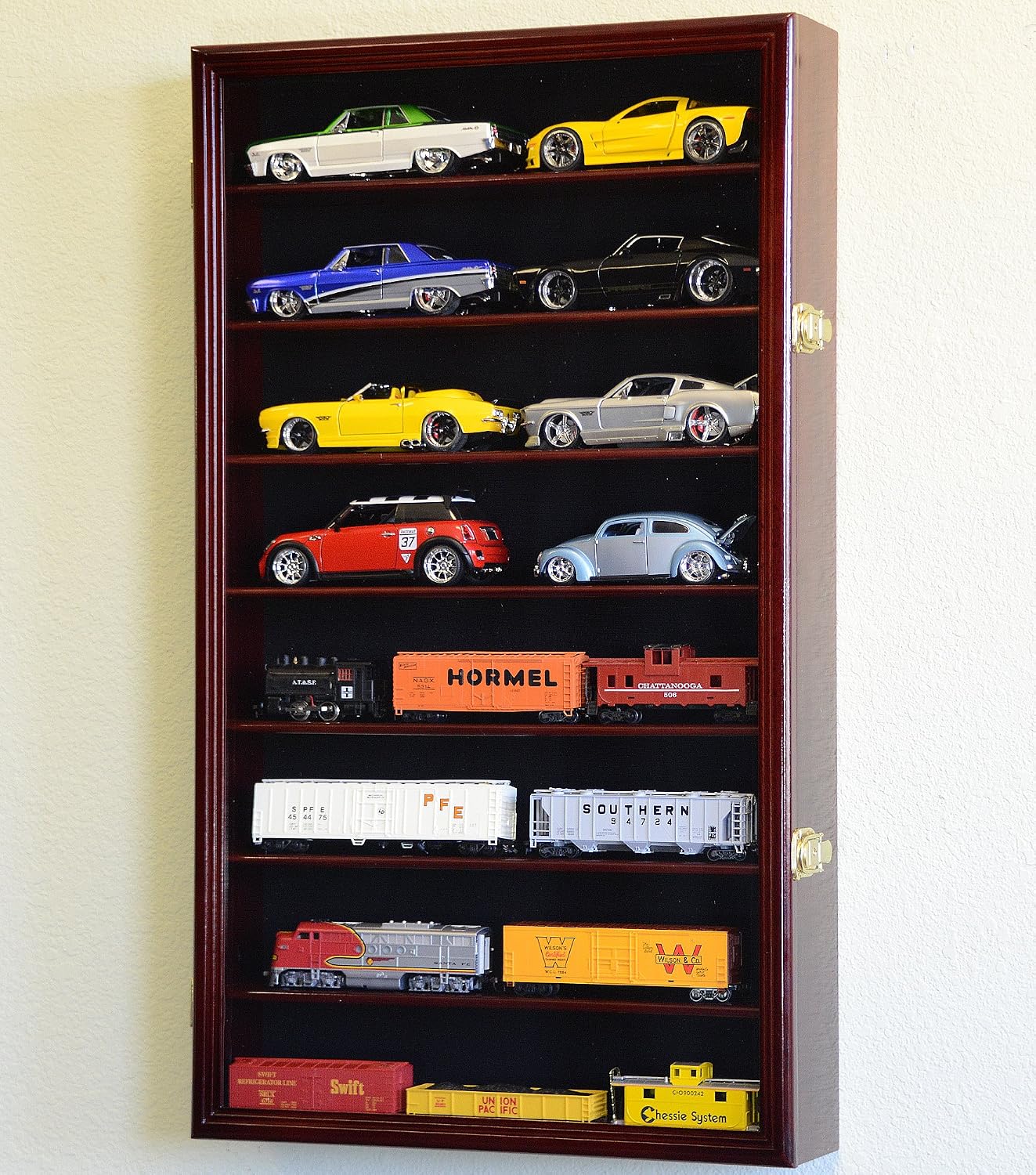 sfDisplay.com,LLC. Large 1/24 Scale Diecast Model 16 Cars Display Case Cabinet Holder Holds 16 Cars 1:24 (Cherry Finish)