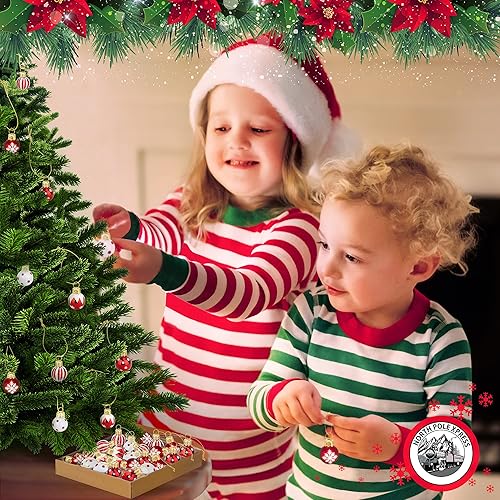 Miniatura 7 de Juego de 25 bolas de cristal de menta roja y blanca de 1 pulgada, adornos de árbol de Navidad en miniatura, decoraciones rústicas de Navidad, mini