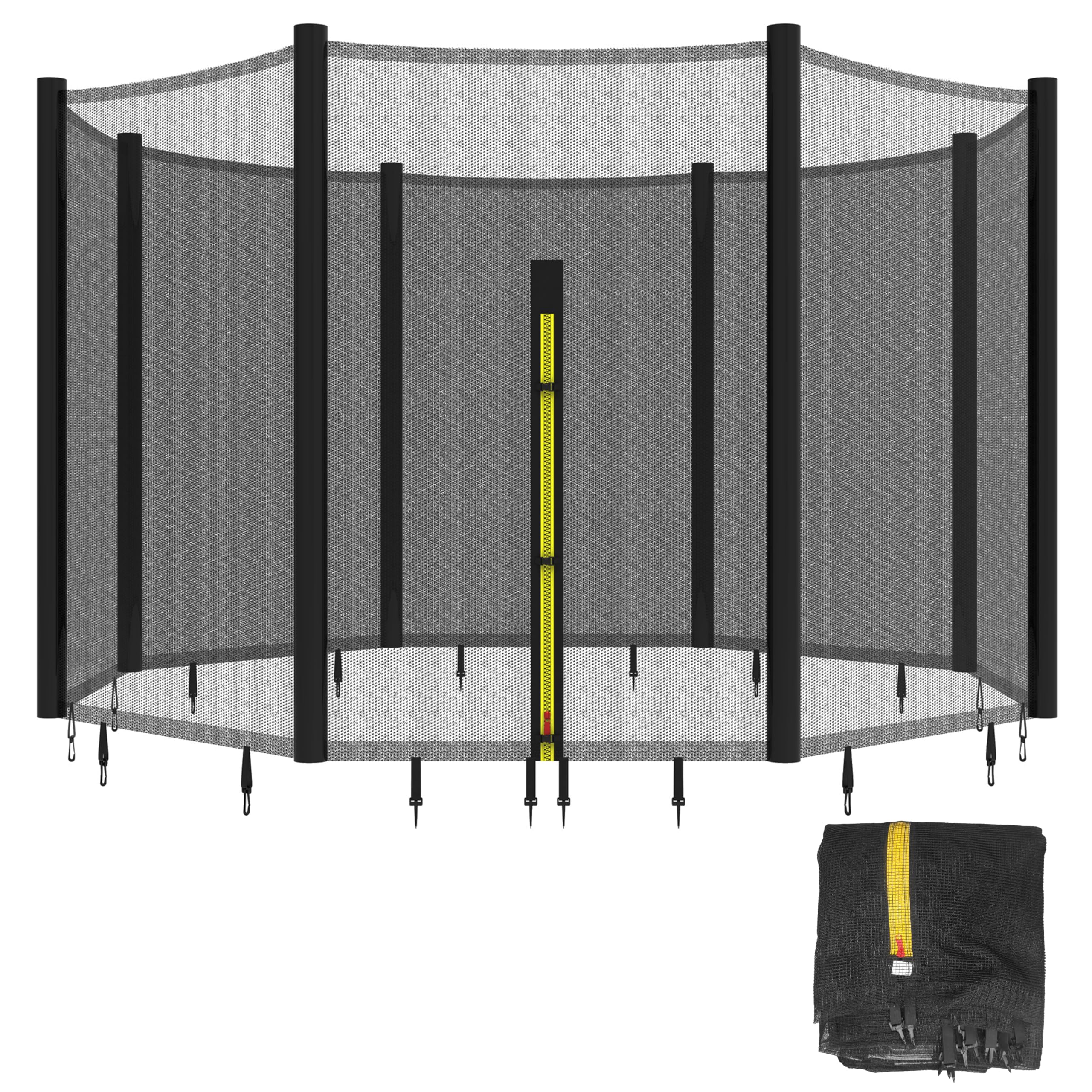 Trampoline Safety Net,10 12 14FT Weather-Resistant Replacement Enclosure Net for Round Frame, with Double-Headed Zippers,Protection Buckles & Enhanced Hook