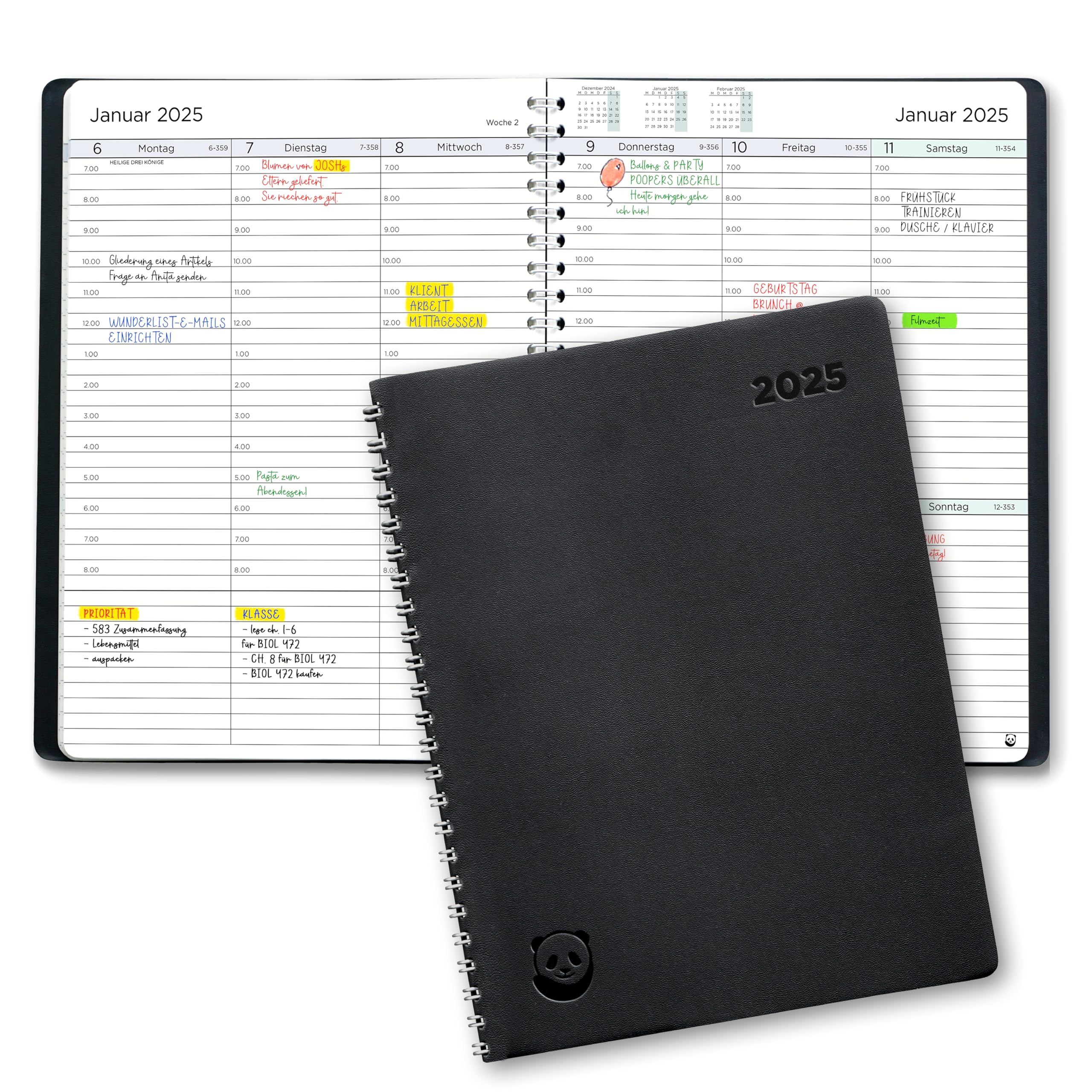 Terminplaner 2025 A5 von Smart Panda Wochenplaner A5, Kalender 2025 Softcover Tagebuch, 30