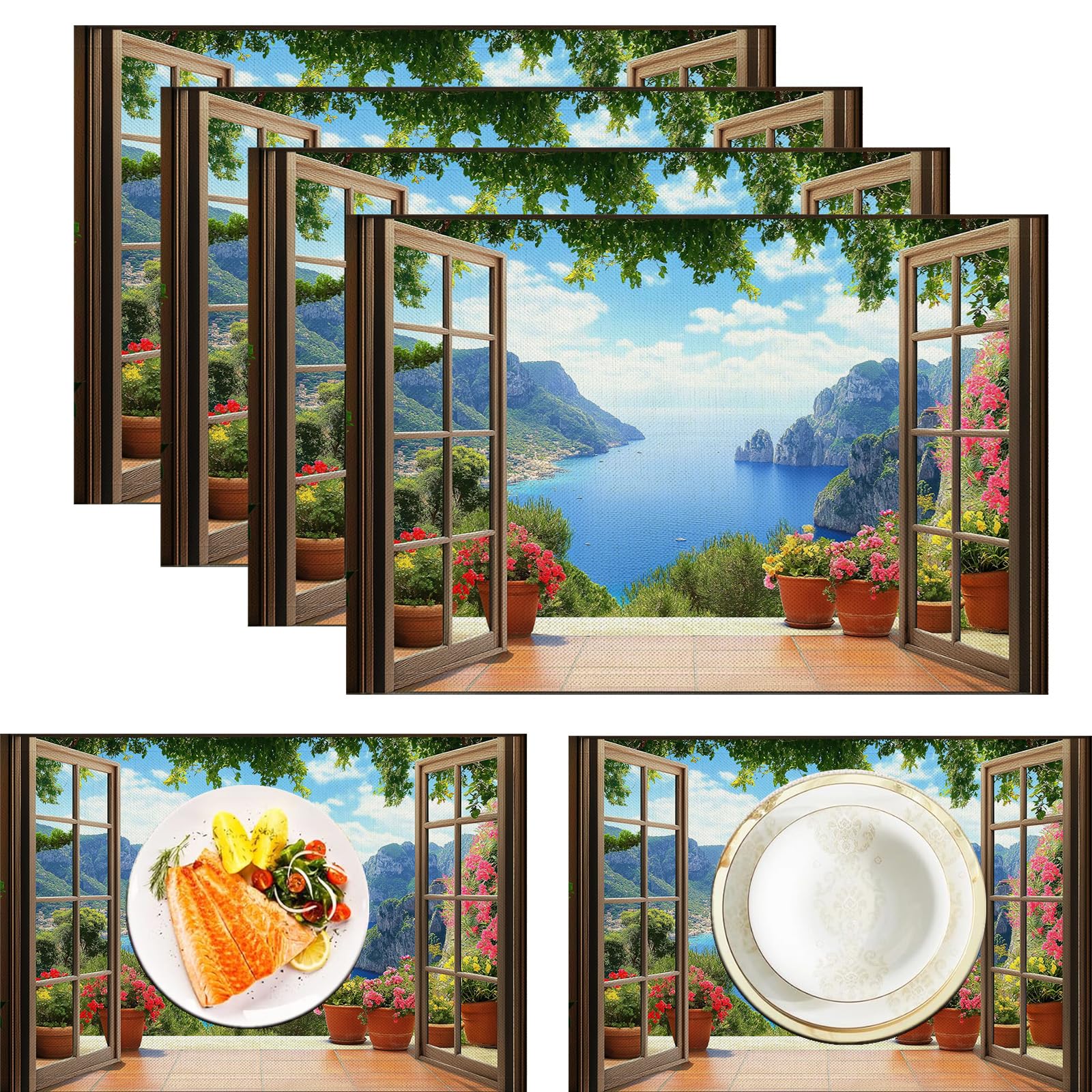 Set de table tissu vue sur la mer pour repas de mariage et décoration de table quotidienne