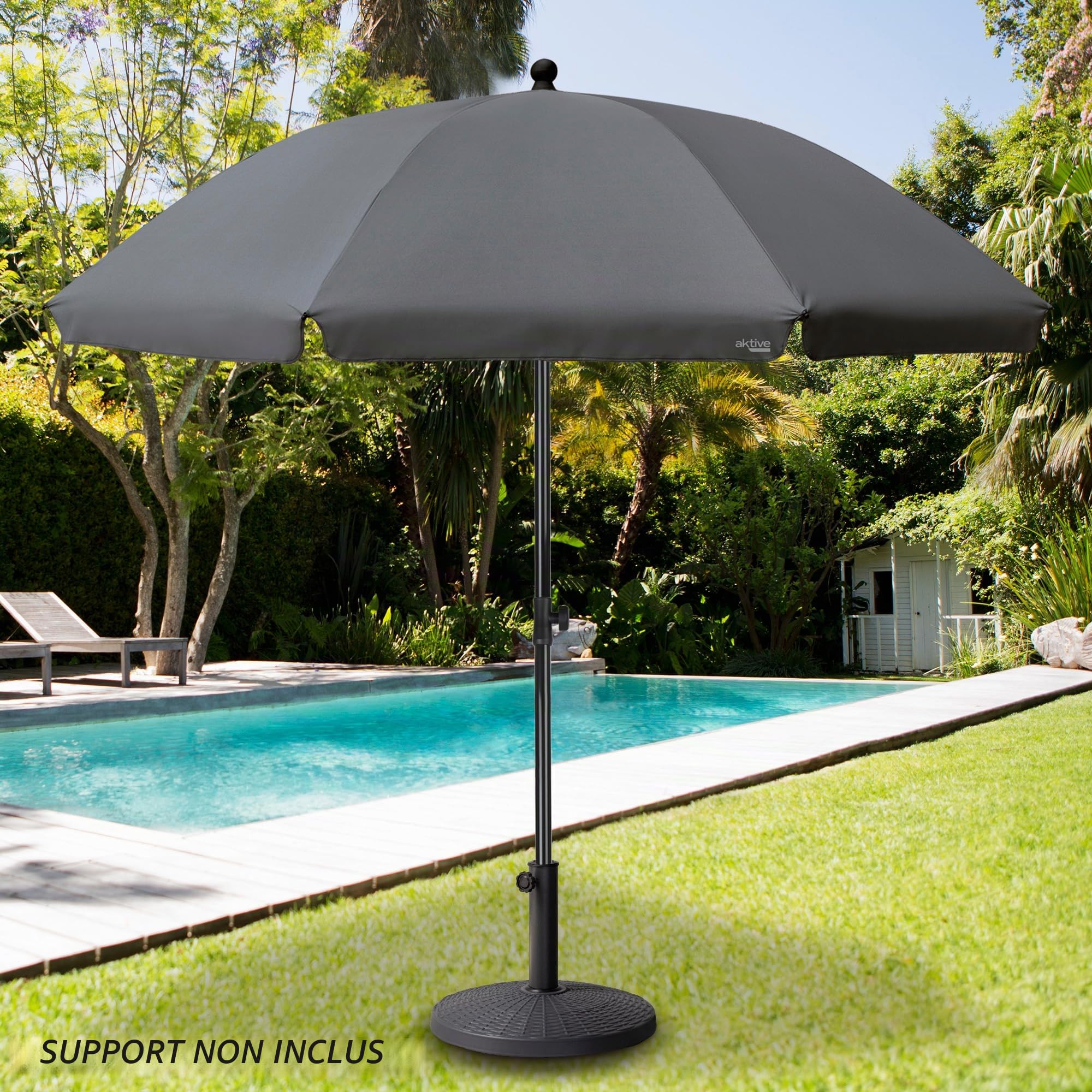 AKTIVE Parasol de Jardin, avec Protection UV30, Ø240 cm, Gris, Mât 28-32 mm, Mât Flexible, Hauteur Réglable, Grands Parasols, Jardin