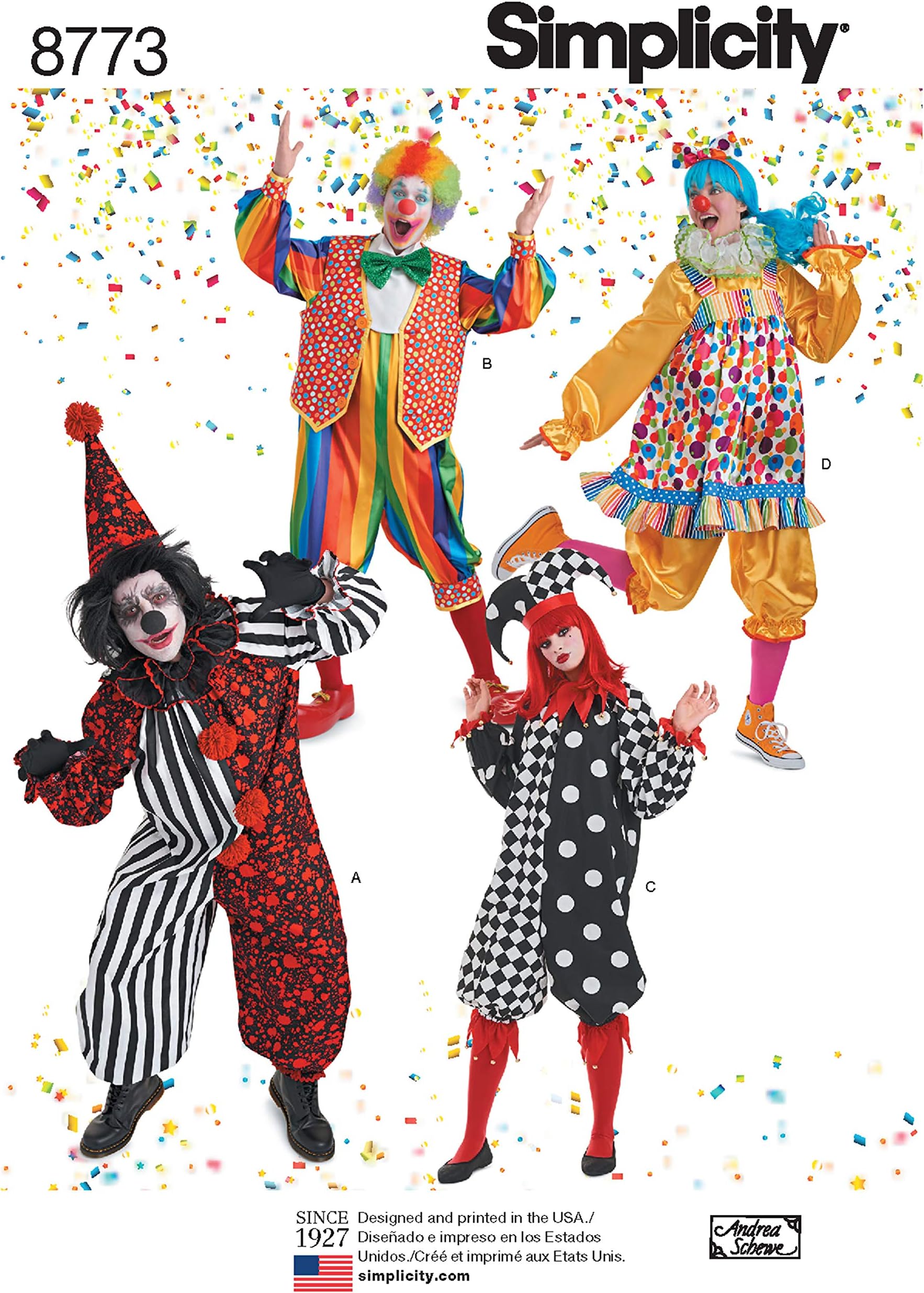 Simplicity 8773 Adult Clown Costume Sewing Pattern, Sizes XS-XL