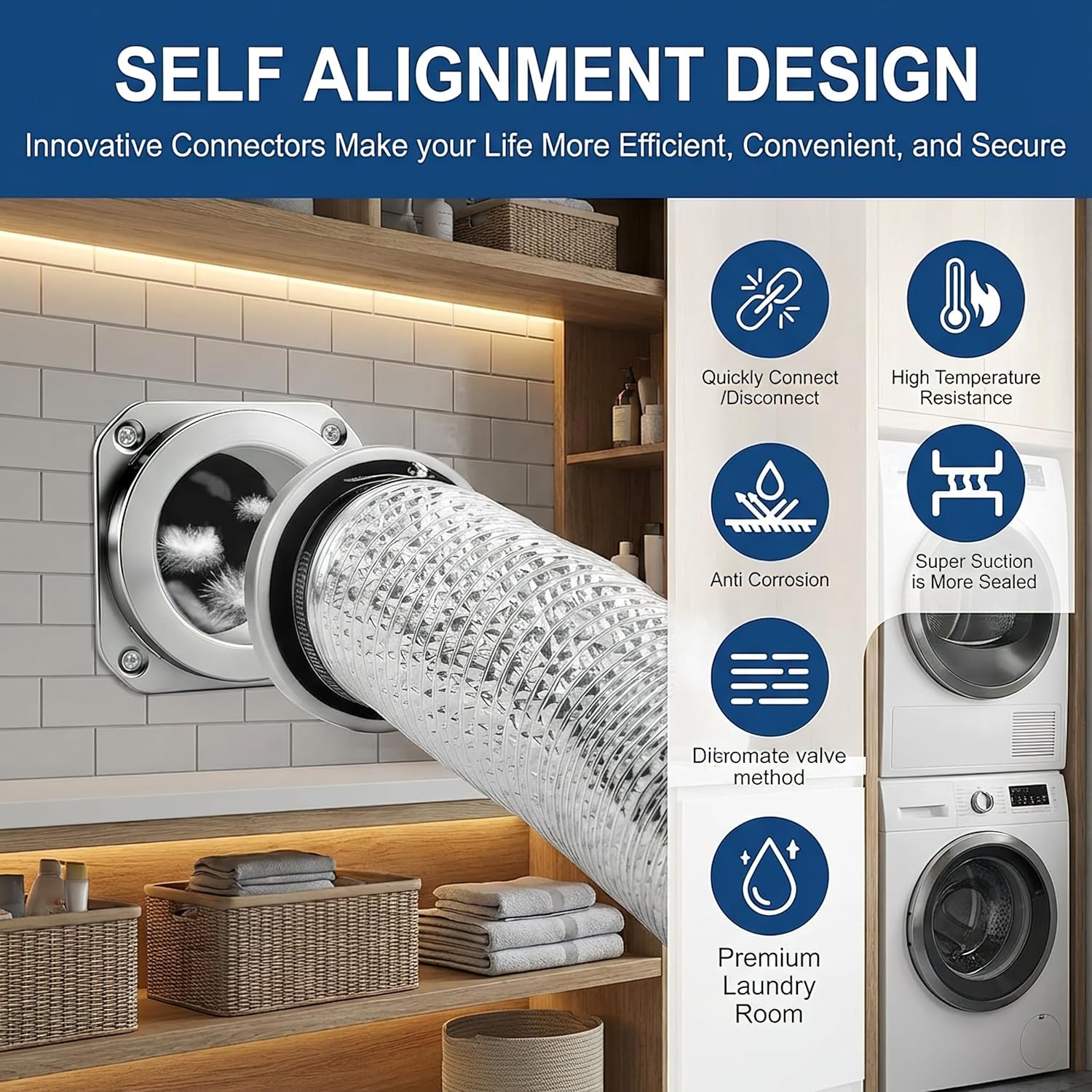 Magnetic Dryer Vent Connector Kit with Quick Connect Dryer Vent Design for Tight Spaces & Apartments, Aerospace Aluminum Body, Strong Hold, Includes 3.3ft Hose & 2 Clamps - Image 5