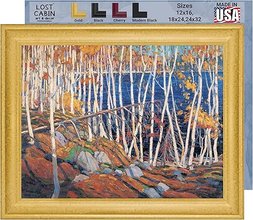 Miniatura 12 de Lost Cabin A Northern Lake 1911 de Tom Thomson | Impresión en marco plano negro | Reproducción de pinturas de obras de arte finas | Póster enmarcado
