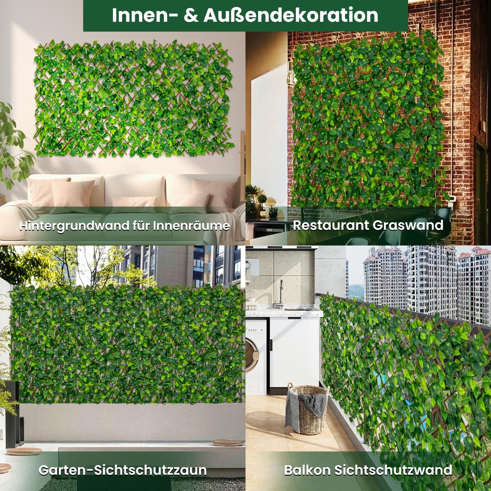 COSTWAY Ochrona prywatności ze sztucznego bluszczu, 180 x 90 cm, ściana roślin, żywopłoty, liście bluszczu, ogrodzenie do żywopłotu ogrodowego, na balkon, dekoracja zewnętrzna, roślina żywopłotowa,