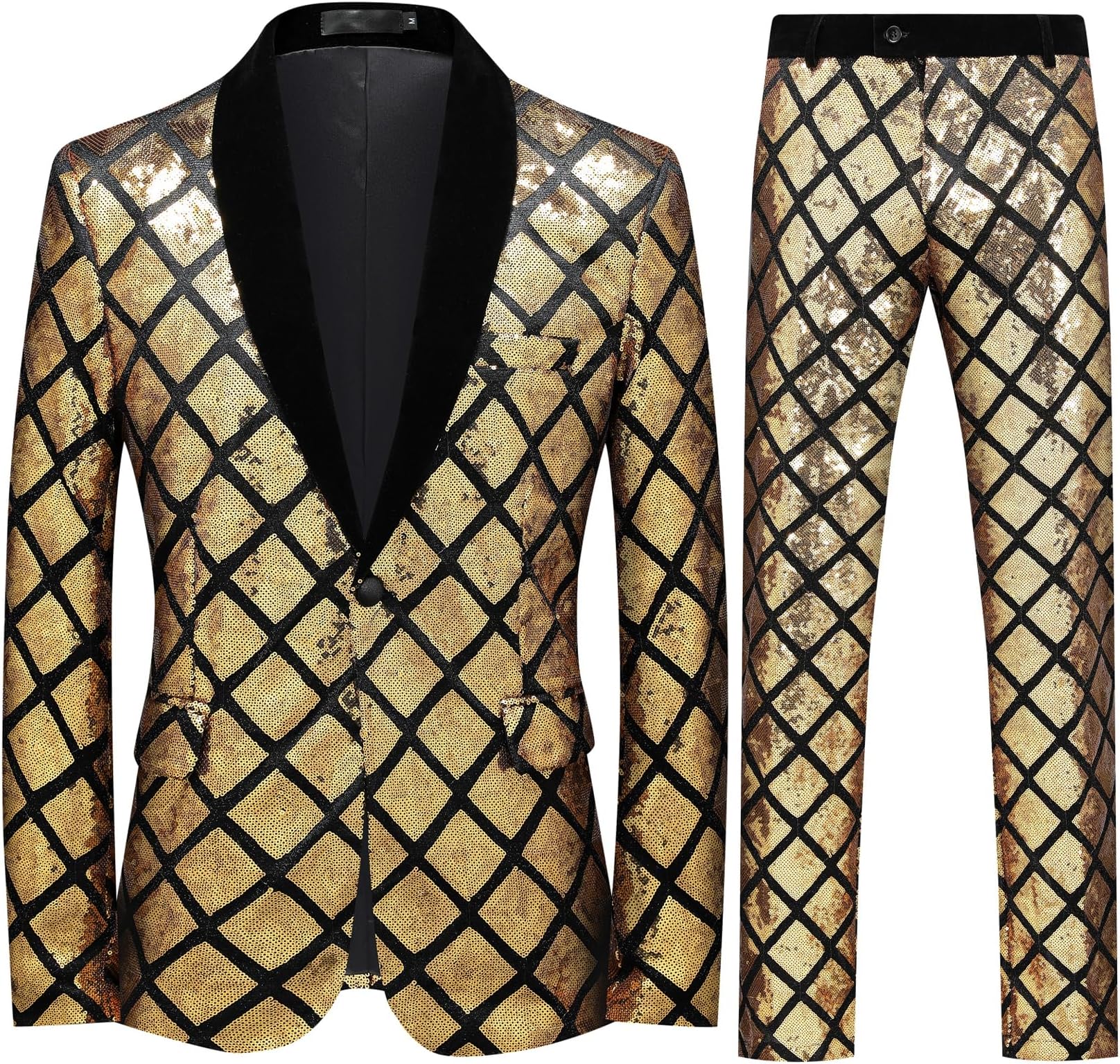 CloudstyleMen's 2-Piece Suit Casual 1 Button Slim Fit Prom Suit Stylish Sequin