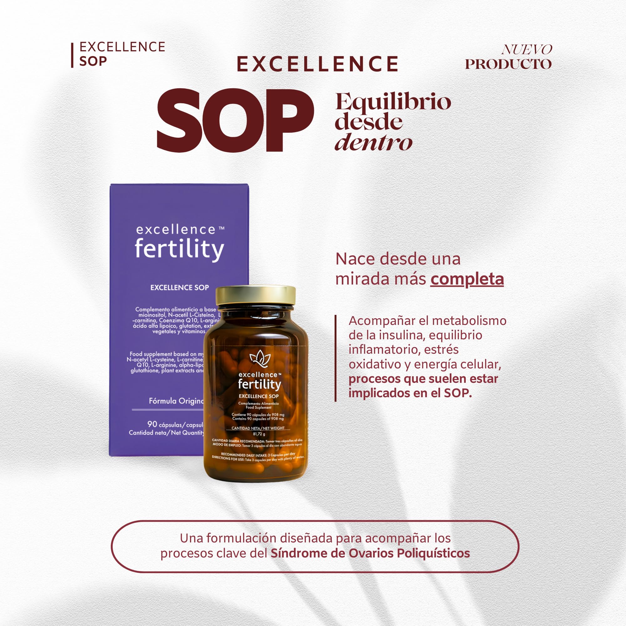 Excellence SOP - Suplemento Natural para Síndrome de Ovario Poliquístico - Regulación menstrual con Mioinositol, NAC, CoQ10 y Vitaminas - Equilibrio Hormonal y Metabólico Femenino