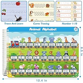 Handwriting Practice Tracing Books for Kids Ages 3-5, Montessori Preschool Learning Activity, Autism Educational Learn Number Letters Shapes Animal & Sight Words Workbook with 8 Dry Erase Markers