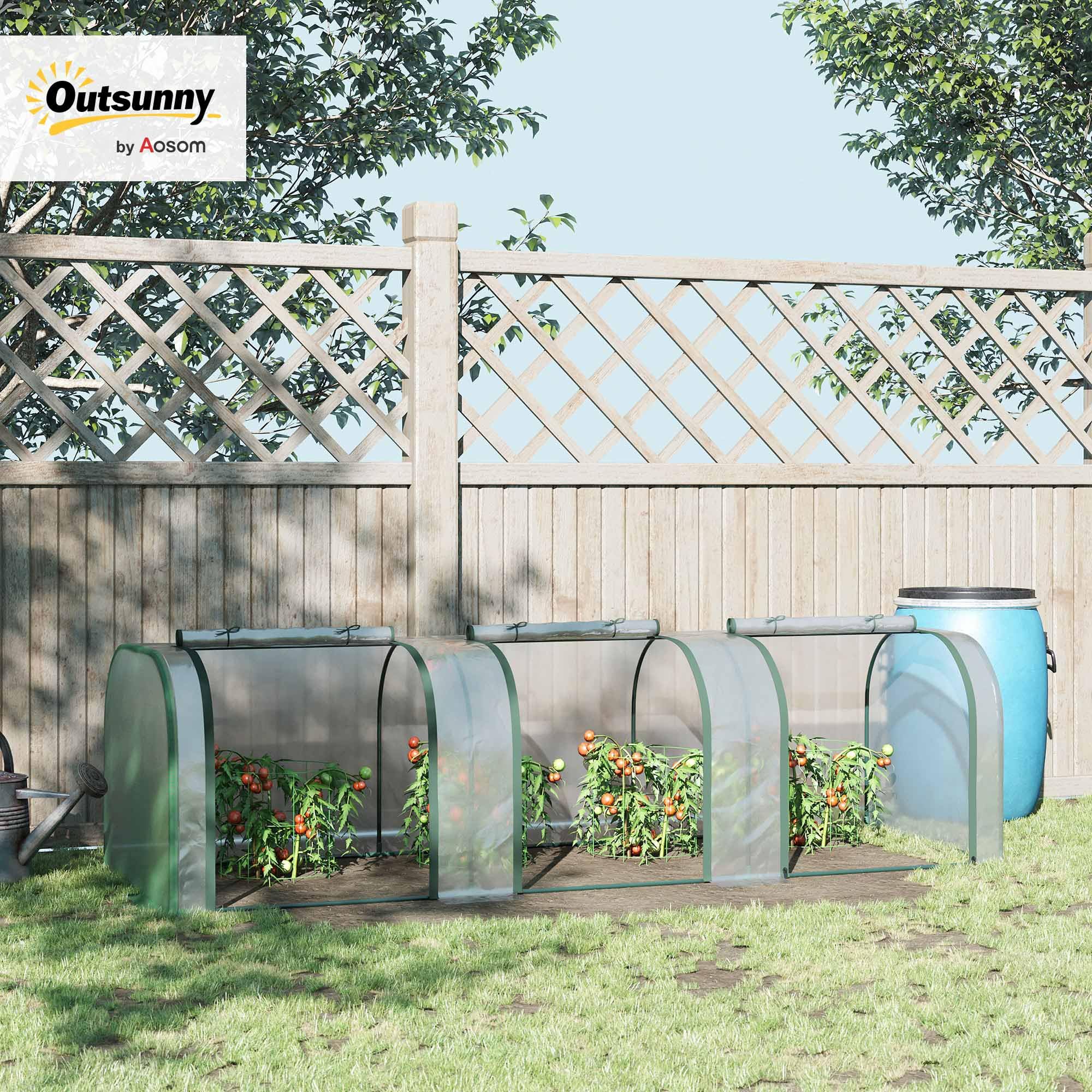 Outsunny Mini Serre de Jardin Mini Serre Tunnel Serre à Tomates 3 x 1 x 0,8 m Acier Plastique Haute densité Anti-UV 3 Portes avec Zip enroulables Transparent
