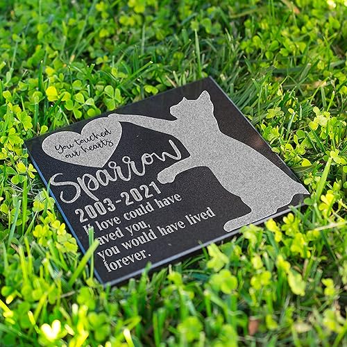 Vista 2 de Be Burgundy Personalized Cat Memorial Stone - Granite Cat Grave Marker 6" x 6" Sympathy Poem, Loss of Cat Gift, Indoor - Outdoor Tombstone