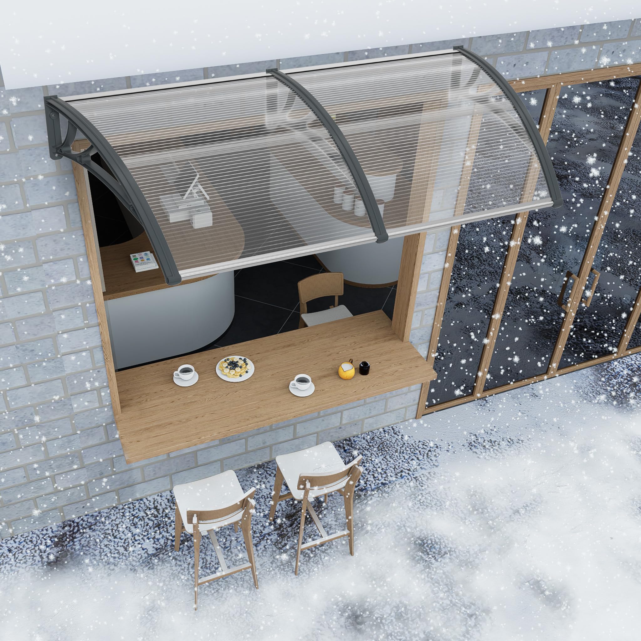 Aufun Vordach für Haustür 200 x 100 cm Pultvordach aus 5 mm Polycarbonat, PP Halterung, Graue Klammer