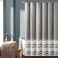 Vista 9 de Lush Decor Nantucket cortina de ducha de algodón mezclado teñido con borlas de hilo, cortina de ducha con solapa de 72" de ancho x 72" de largo