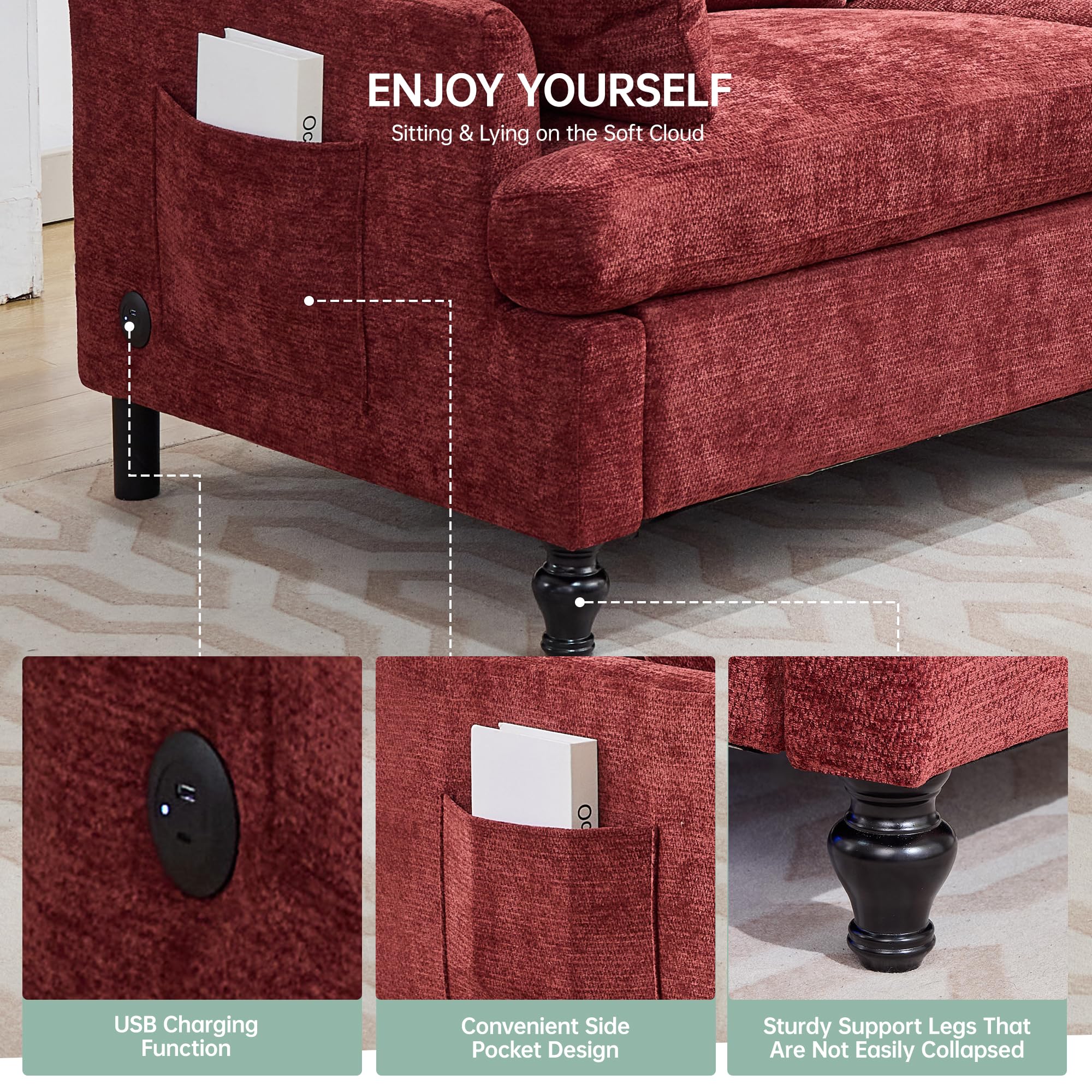 Best Red Couch Picks for 2026: Bold Living Rooms 5 Opiesit Loveseat Sofa, Modern Chenille Couches for Living Room, Comfy 2 Seat Che — product photo
