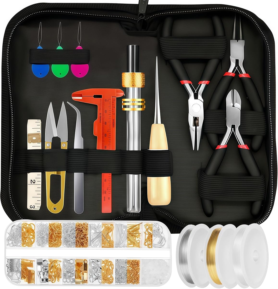 MONVICT Jewelry Making Supplies Kit, 24 + 845 Pcs Jewelry Making Supplies | Jewelry Making Tools Kits for Jewelry Repair Crafting Earring Ring Beading Making Tools