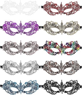 JOVITEC 10 Pcs Masquerade Masks for Women Lace Venetian Eyemask for Halloween Carnival Mardi Gras Costume Prom Party Cosplay