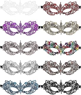 JOVITEC 10 pcs Multicolored Masquerade Masks for Women Lace Venetian Masks Halloween Carnival Mari Grass Costume Party